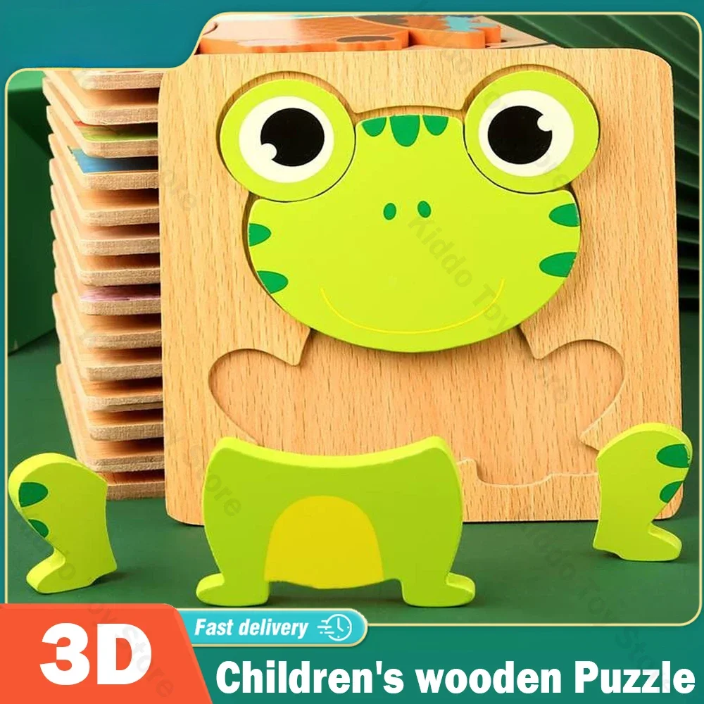 

Wooden 3D Toys Puzzle Cartoon Animals Early Learning Cognition Intelligence Puzzle Game Colorful Montessori Baby Toddler Gifts