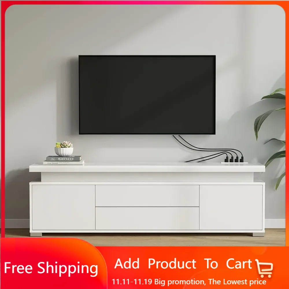 TV Stand with LED Lights & Power Outlet, Modern Entertainment Center for 32/43/50/55/65 Inchs TVs, Table