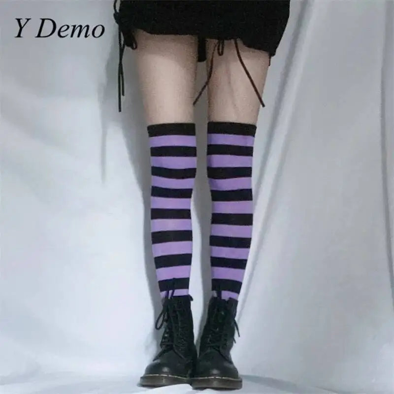 Y Demo Harajuku Grunge pasiaste podkolanówki damskie pończochy Casual rozciągliwe szczupłe pończochy — zdjęcie 5