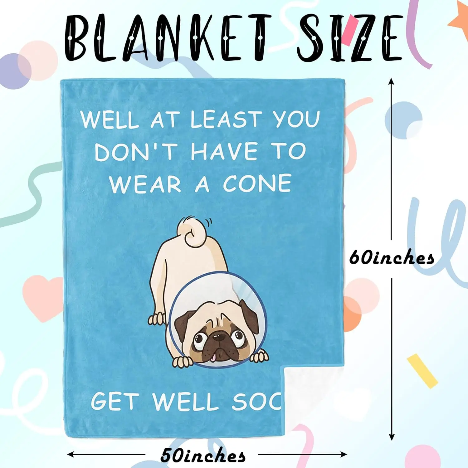 

"Get Well Soon" Funny Dog Print Throw Blanket with Humorous Quote