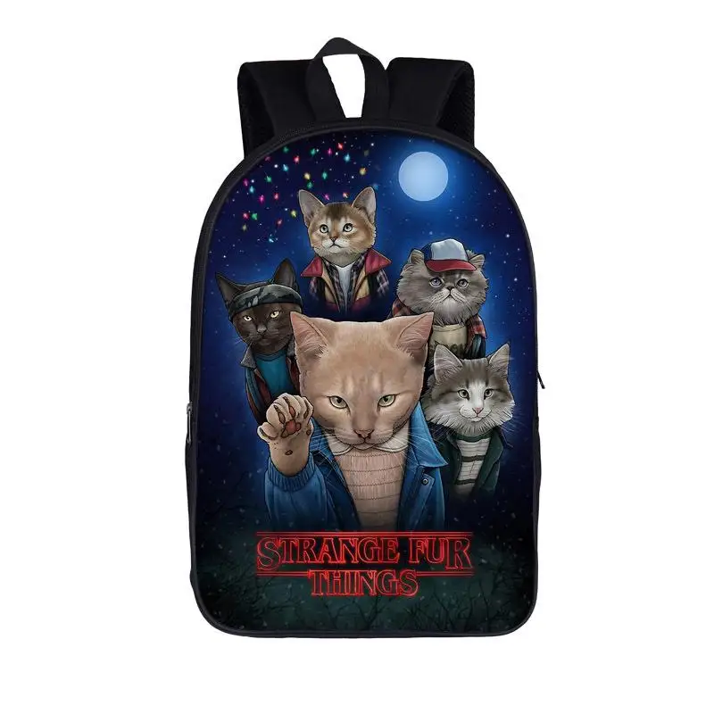 Funny Stranger Cat Backpack Creative Polyester Comfortable Burden Student School Bags Mochila Escolar Backpack Plecak Kids Bag