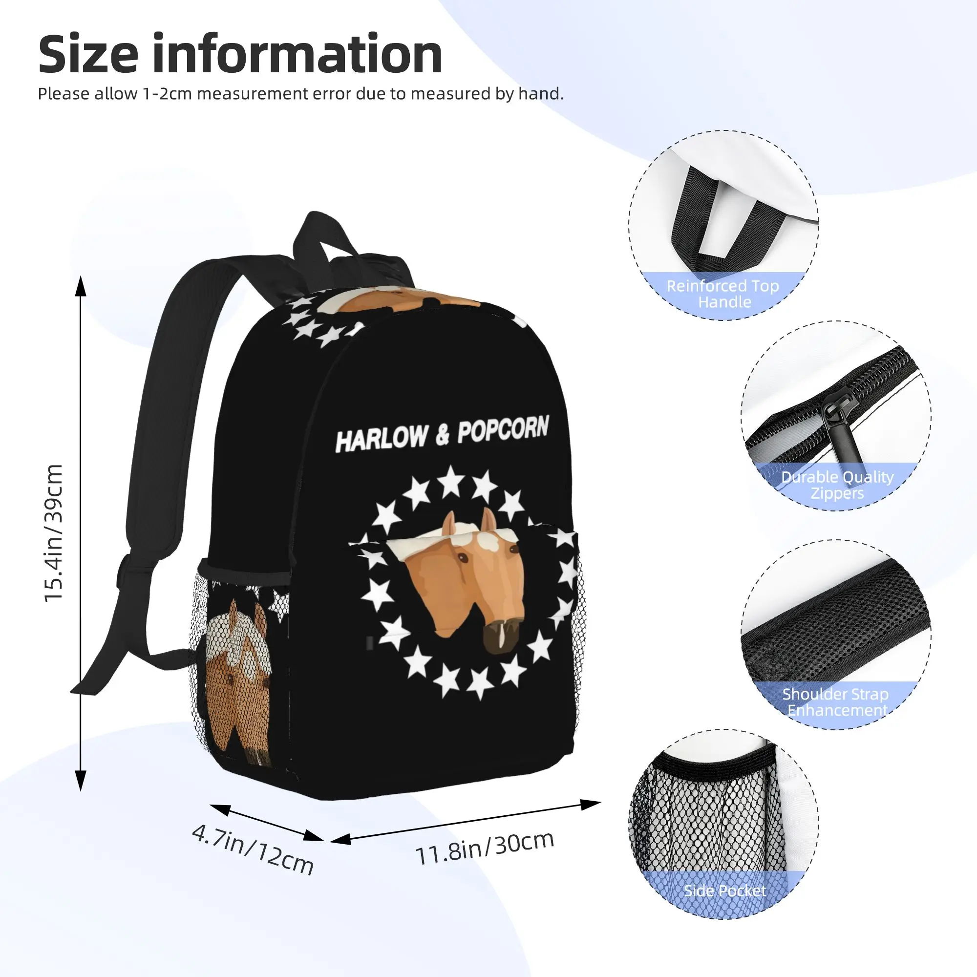 Harlow And Popcorn Merch Popcorn The Pony Backpack Hot Sale Daypack Boys Girls BookBag Shoulder Bags for Men Women School Bag