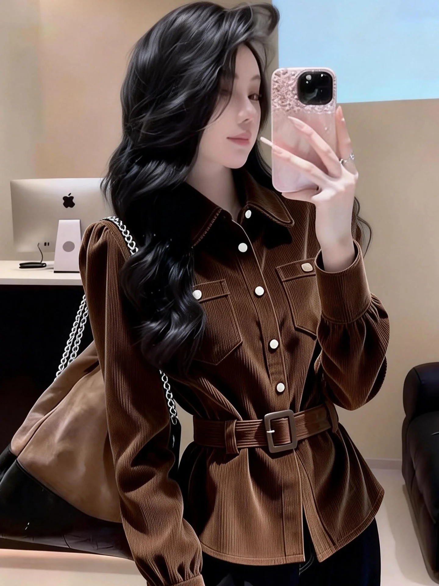 

Женский топ Cé Brown с воротником-стойкой, весенняя новинка, с поясом на талии, высококачественный, элегантный, изысканный, во французском стиле, из искусственной кожи...