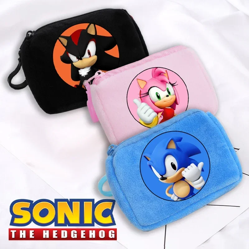 Sonics Plush Coin Purse Cute Boys Girls Mini Short Wallet Keychain Zipper Bag Simple Printed Storage Pouch Money Pocket Key Bags