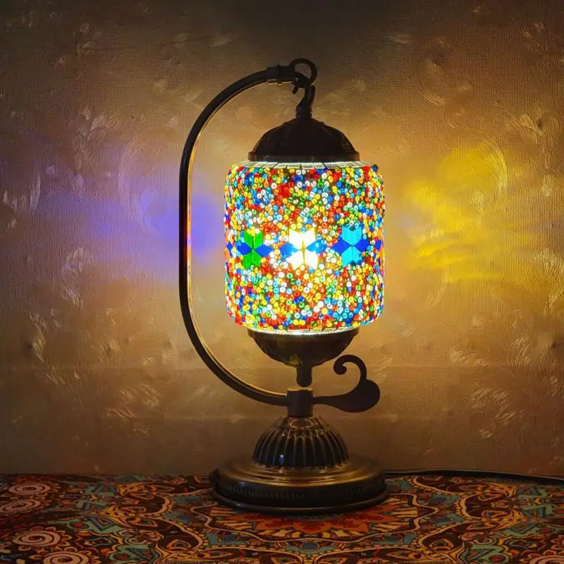 

Turkey New Table Lamp Moroccan Mosaic Lampshade Bedroom Bedside Desk Lamp Living Room Ethnic Cafe Decoration Lighting