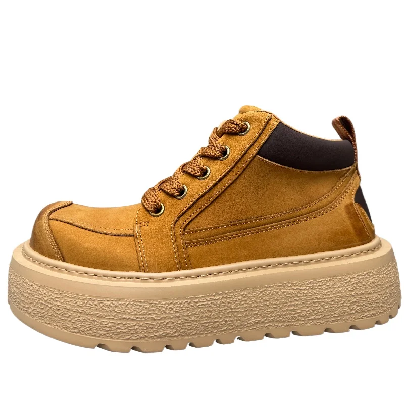 Men's Middle Help Thick Sole Shoes Retro Casual Tooling Shoes British Design Slightly Warped Head Wide Version Rhubarb Shoes for