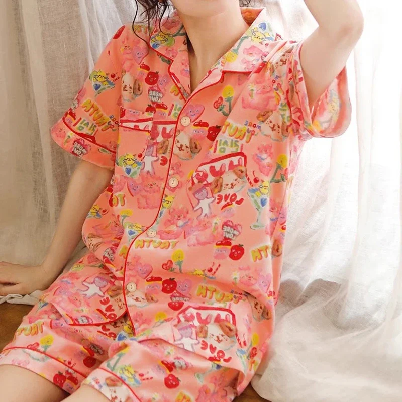 Japan Style Harajuku Y2k Cartoon Cute Sweet Print Women Pajamas Summer Cool Short Lady Sleepwear 2024 New Fashion Trendy Lounges