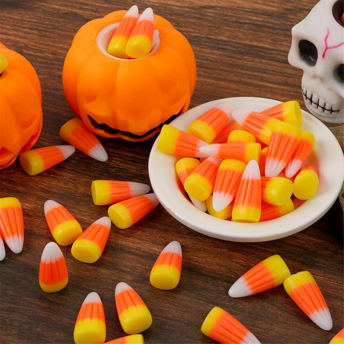 50 buah permen Resin Halloween jagung buatan 3D permen jagung manik jatuh palsu jagung Scrapbooking hiasan