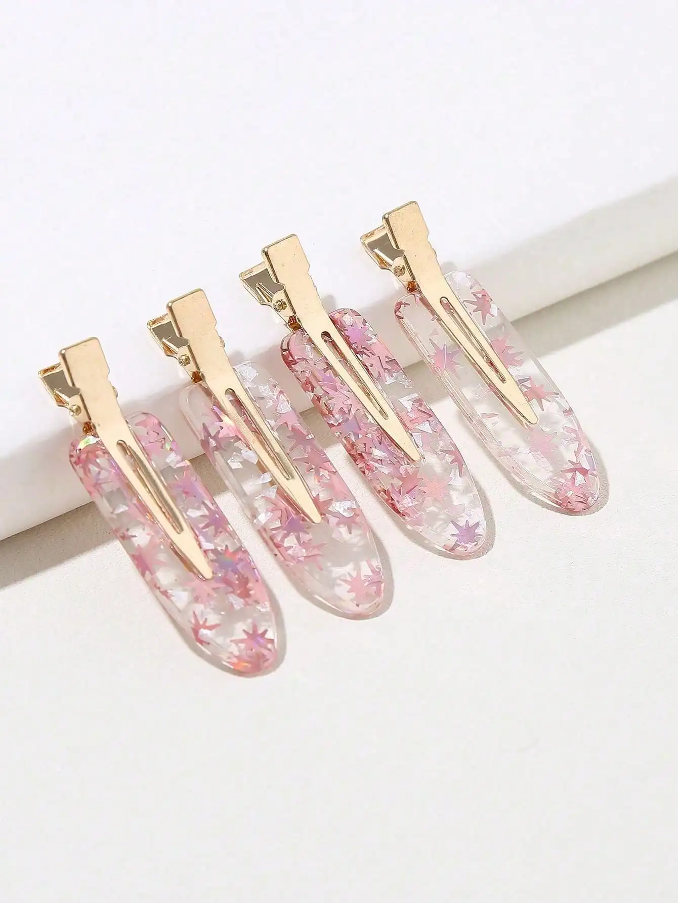4pcs Pink Star Sequin Hair Clips For Women Fashion Barrettes Accessories