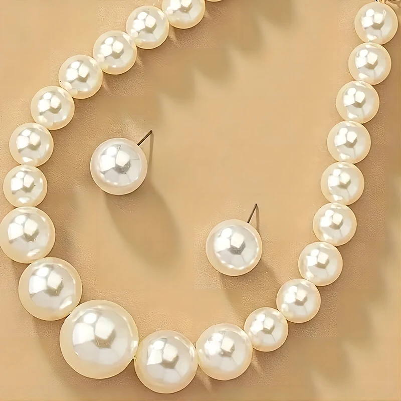 Elegant Pearl Necklace Earrings Set Simple Party Banquet Festival Gift Women\'s Wed Accessory Fashion Daily Versatile Jewelry Set