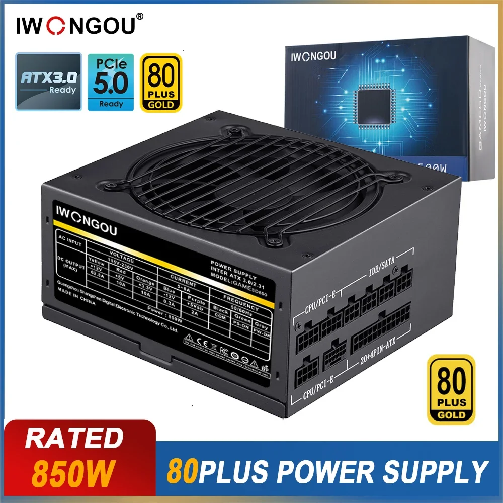 

IWONGOU Power Supply for Pc 80 Plus Gold 850W 800W Modular Fonte Pc Gamer ATX 3.0 Pci-e5.0 PSU Active PFC Gaming Computer Source