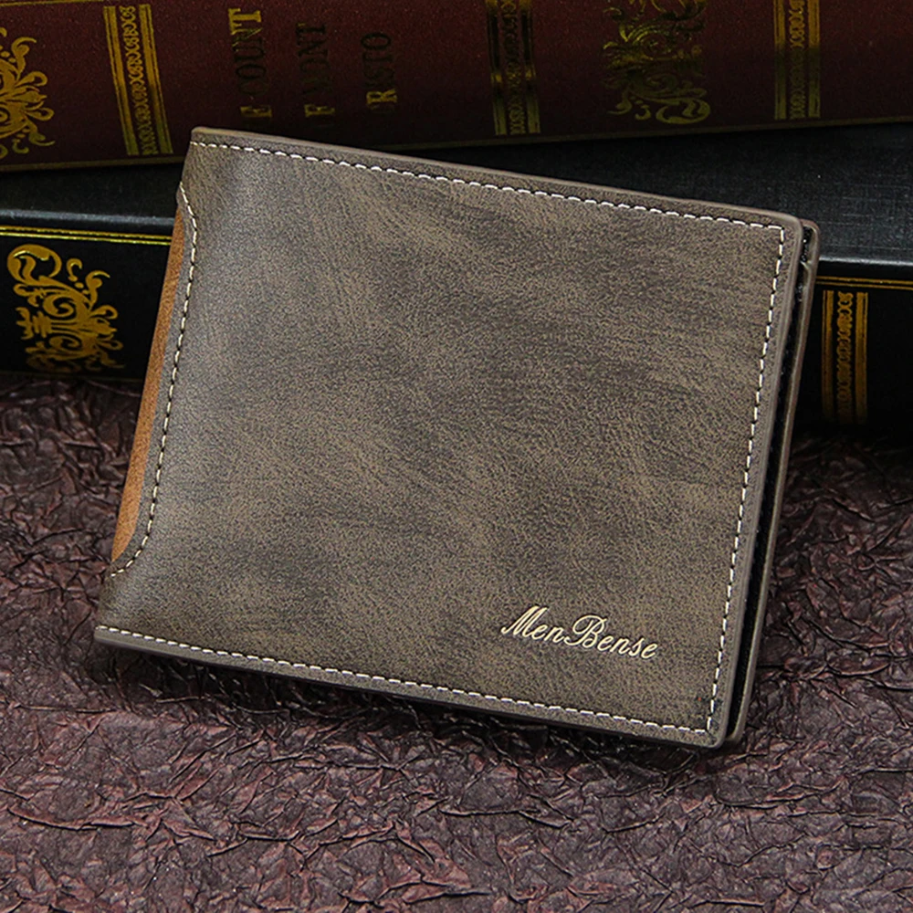 New Men's Wallet Short Cross Section Youth Tri-fold Wallet Stitching Leather Business Multi-card Card Holders Coin Purse Wallet