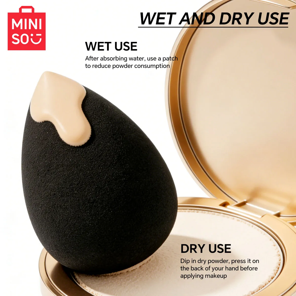 MINISO Soft Skin friendly Water Drop Makeup Egg - Black Makeup Sponge Suitable for Liquid Makeup Egg Wet and Dry Use