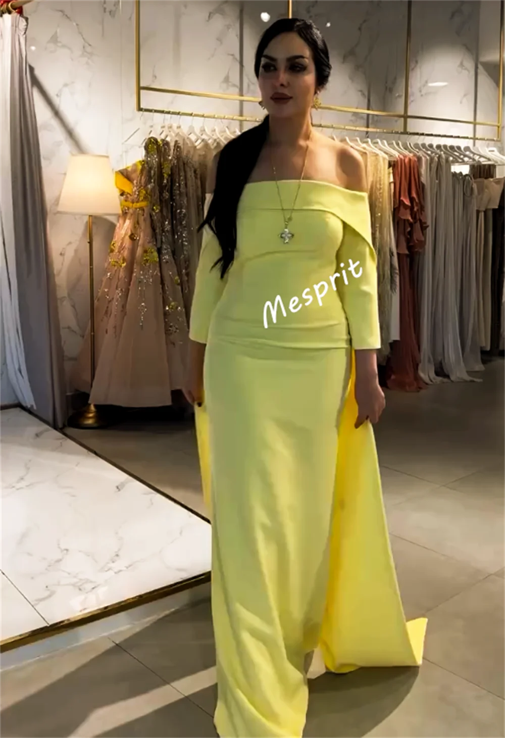 Op maat gemaakte jersey knoop glitter off-the-shoulder rechte lange jurken op maat gemaakte gelegenheid damesavond elegant feest bruiloft