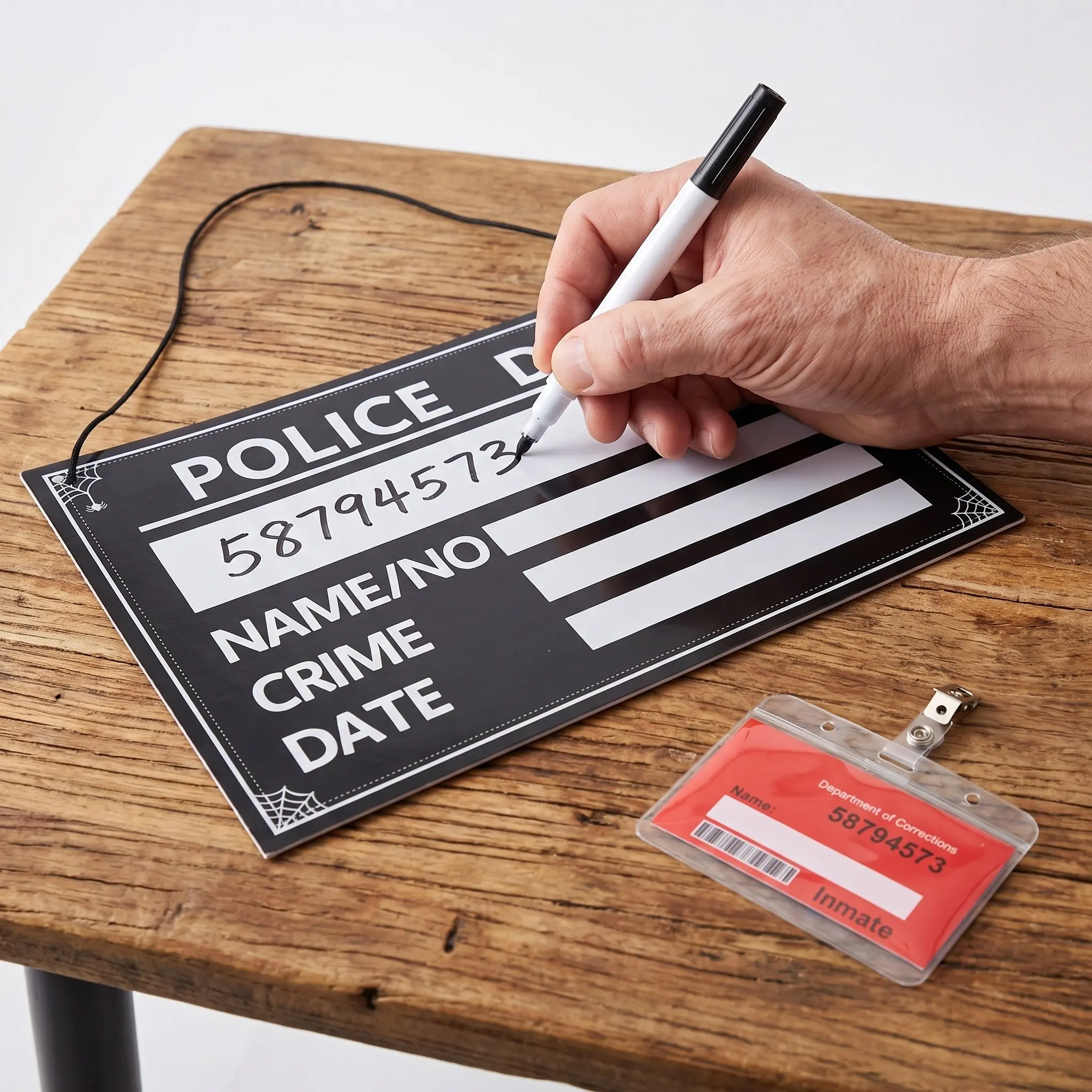 1 Set Prisoner Name Tag And Erasable Marker Halloween Prisoner Nameplates Photo Booth Mugshot Card Cosplay Prison Themed Props