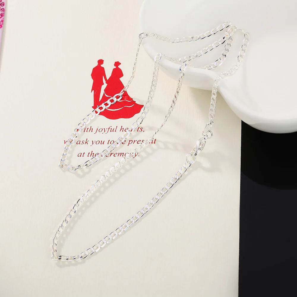 5pcs /Lot 925 Sterling Silver 16-30 Inch 2mm Flat Sideways Chain Necklace For Women Fashion Party Wedding Jewelry Gift