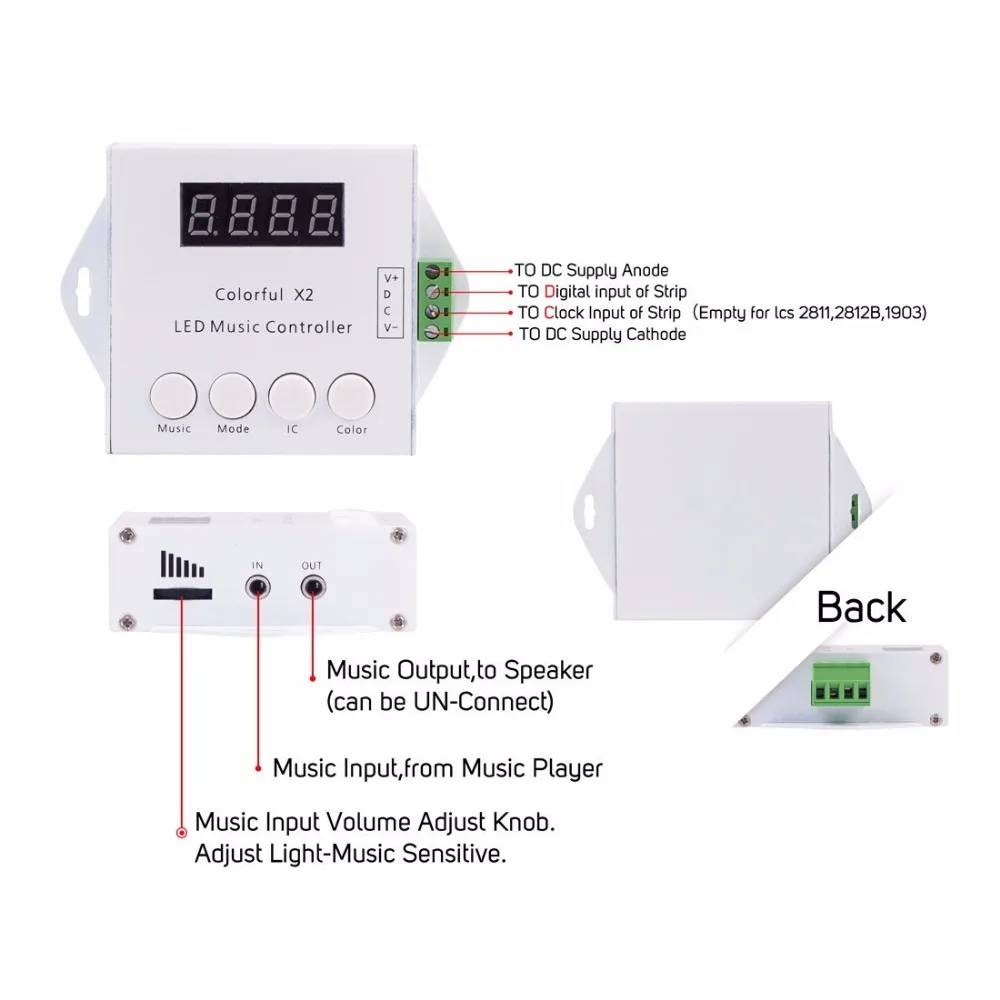 DC5V-24V WS2812B WS2811/WS2813/USC1903 cinta LED mágica controlador Digital colorido música X2 con control remoto táctil RF Max 1000 píxeles