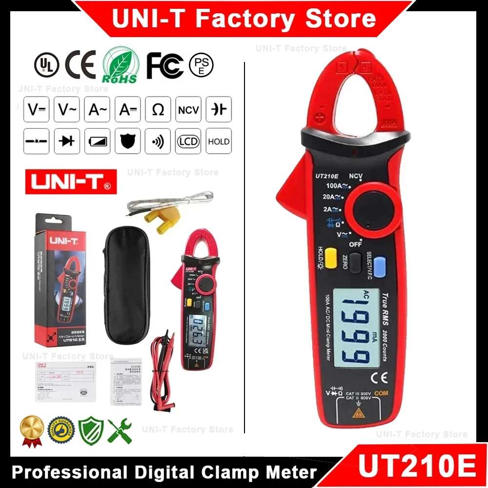 UNI-T UT210E UT210D UT210 시리즈 미니 클램프 계량기, AC DC 펜치 전류계, 디지털 전문 멀티미터, 전기 멀티 테스터