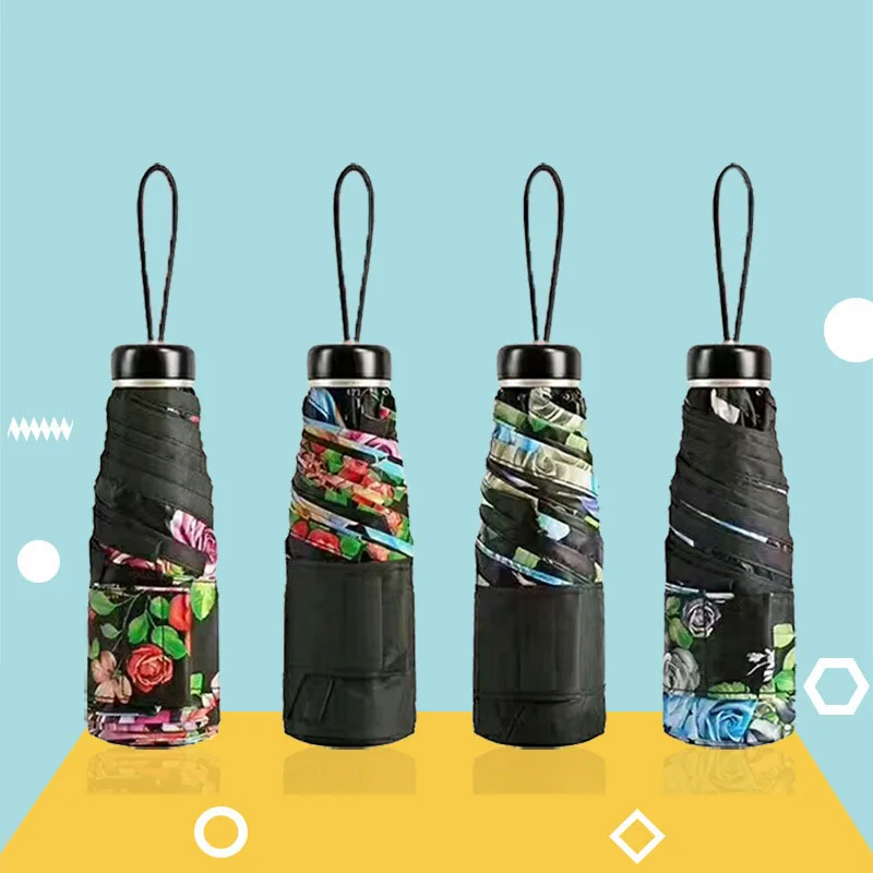 6 Ribs Mini Umbrella Windproof Anti-UV Protection 5 Folding Umbrellas Portable Travel Rain Women Umbrella Pocket Flower Umbrella