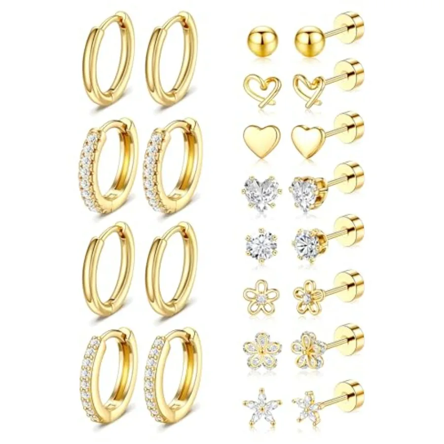 

Hypoallergenic Stud Earrings for Women - Surgical Stainless Steel Flat back Earrings Set Small Huggie Hoop Flatback Earring for
