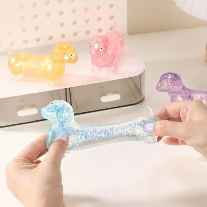 Glitter Dachshund Soft Stretch Squeeze Gadget Shiny Filled Sensory Hand Vent Tool Anti Anxiety Stress Relief Decompression Gift view 2