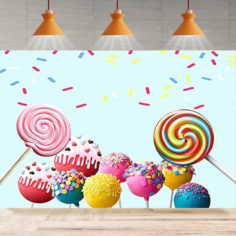 Children Birthday Party Photography Backdrop Colorful Lollipops Candy Poster Background Home Party Backdrop Wall Banner Decor