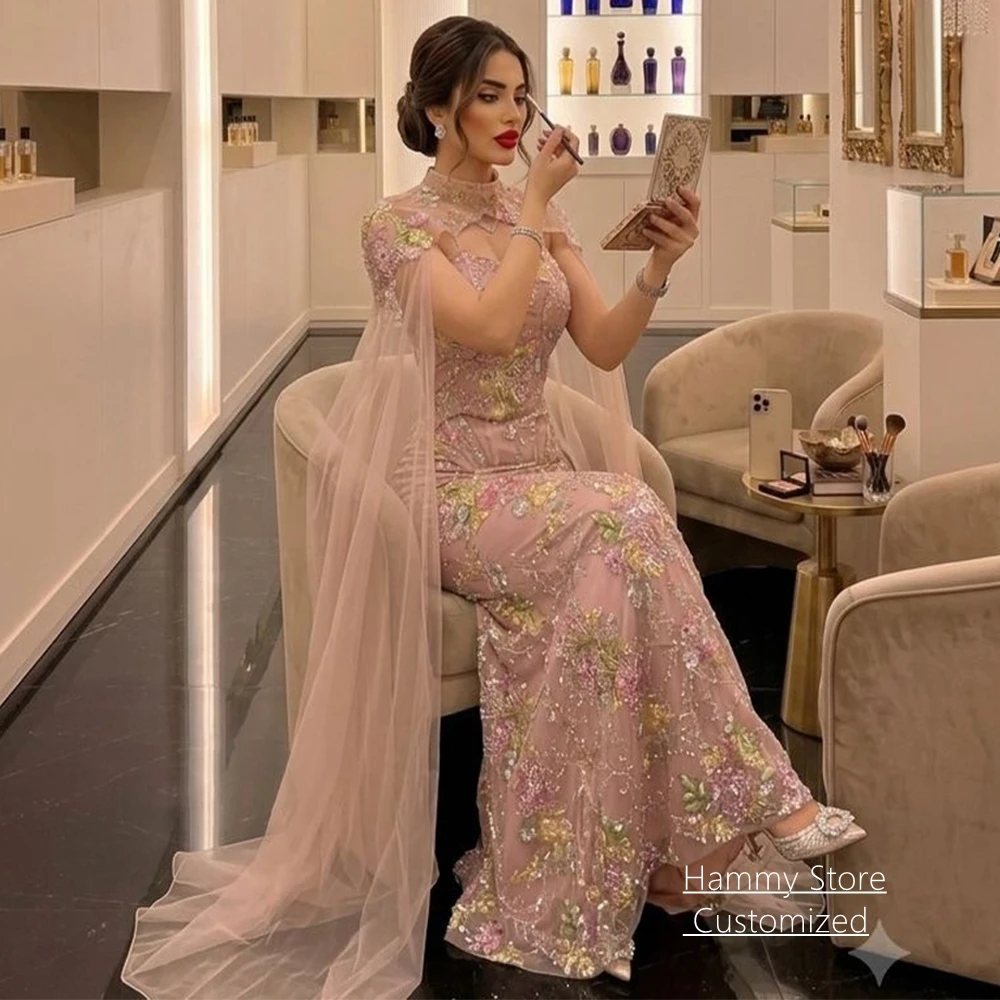 Evening Dress Customized Sexy Spaghetti Straps Sweetheart Sparkling Beading Lace Pageant Party Gown Prom Dresses with Cape