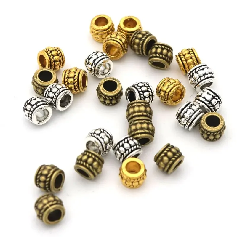 50pcs Tibetan Tube Metal Big Hole Loose Spacer Beads For Jewelry Making DIY Bracelet Necklace Accessoies Wholesale Supplies