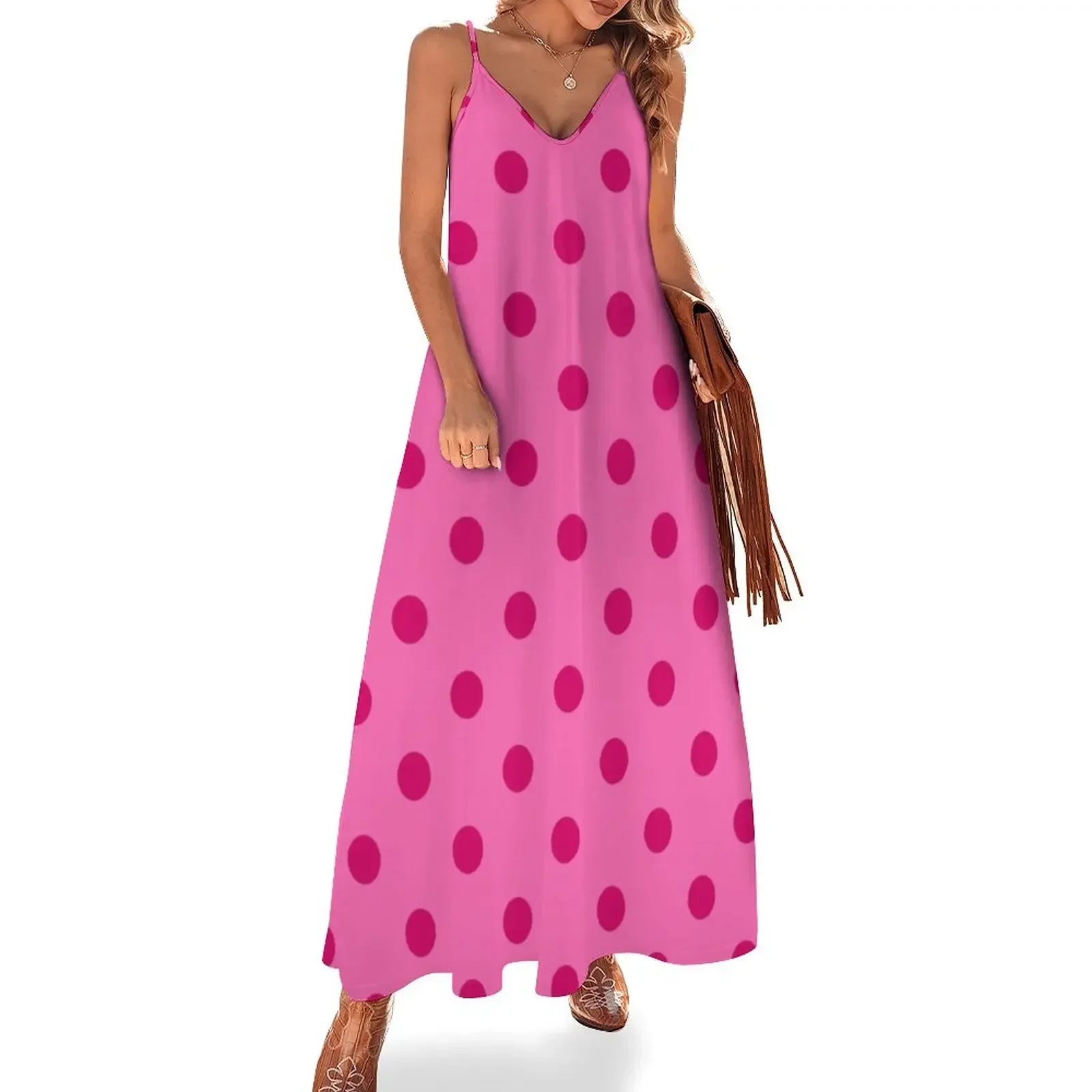 

Large Dark Hot Pink Polka Dots on Light Hot Pink Sleeveless Dress dress for woman ceremony dresses Dress