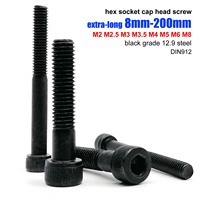 M2 M2.5 M3 M3.5 M4 M5 M6 M8 Lengthened Extra Long 200mm Black Grade 12.9 Steel Allen Hexagon Hex Socket Head Cap Bolt Screw