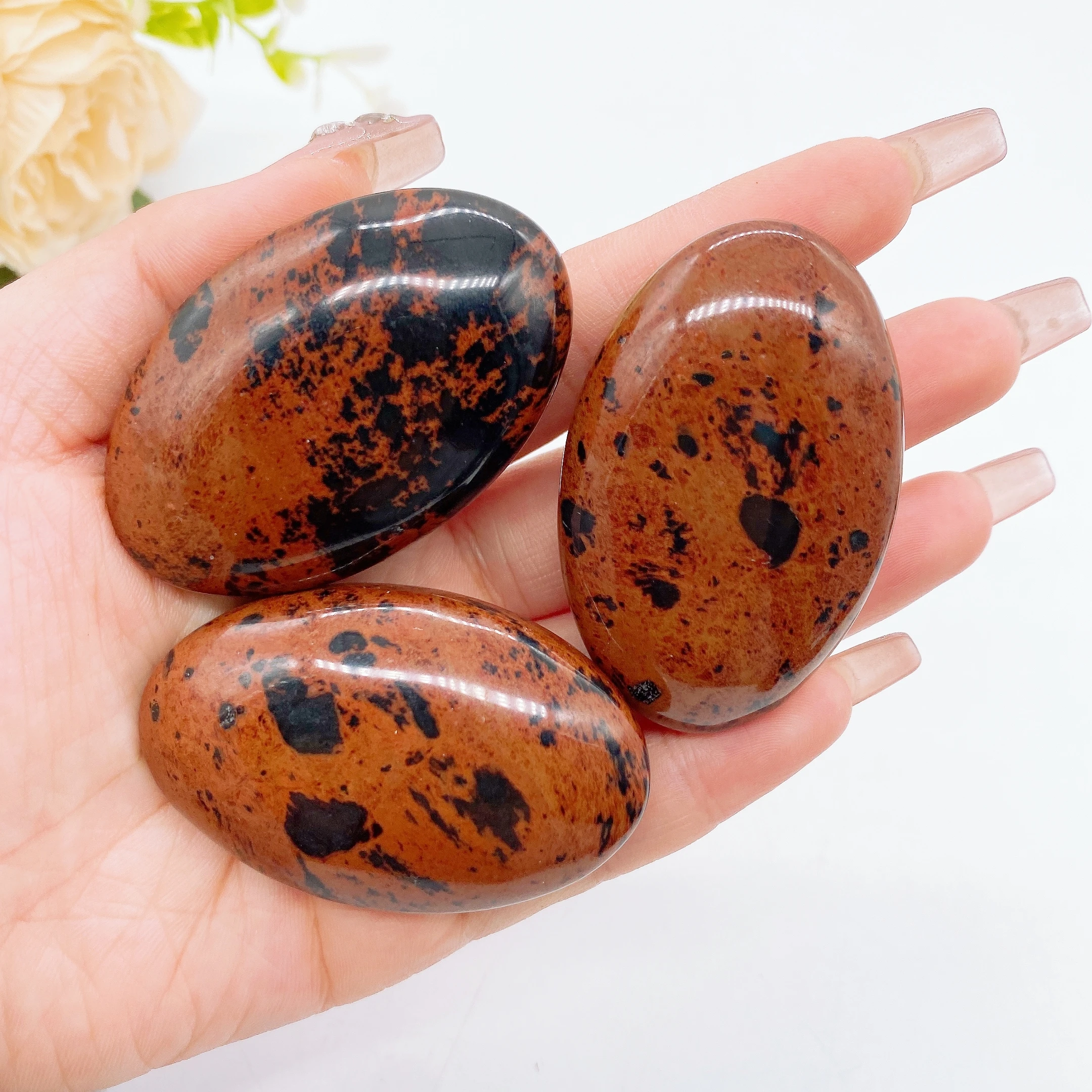 

Natural Crystal Gem Red Obsidian Palm Stone Thumb Toy Hot Compress Crafts Healing Health Family message tool Home Decor Gift