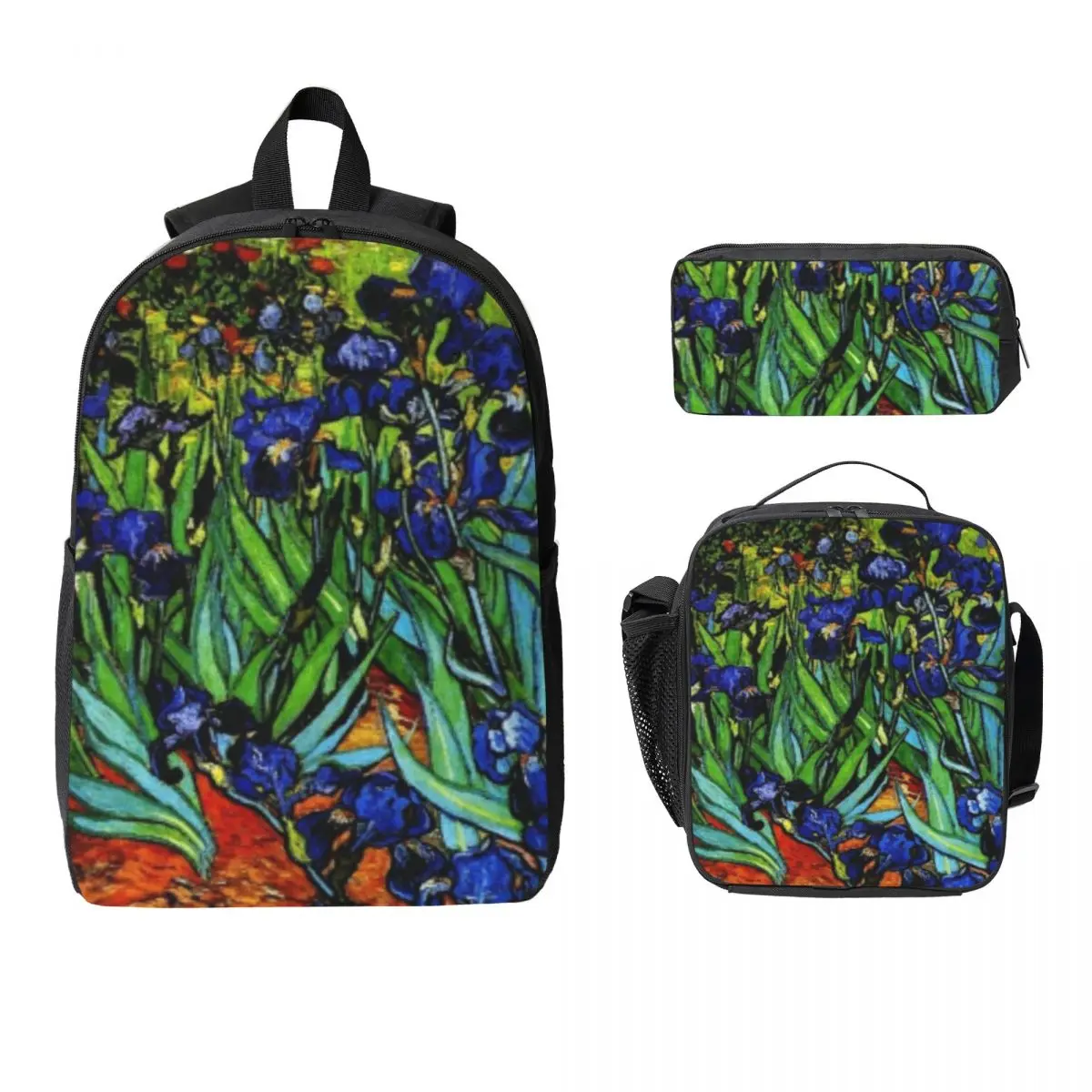 

"Irises" By Vincent Van Gogh Backpack Boys Girls BookBag School Bag Laptop Shoulder Bags 3ps Insulated Lunch Bag Pencil Case