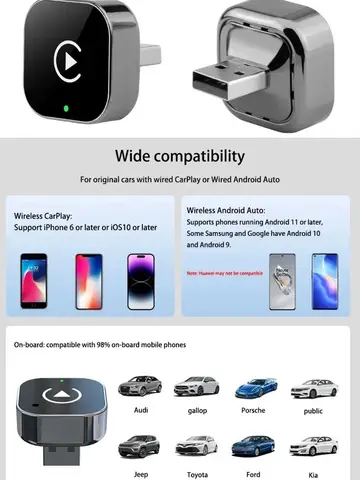 2025 Upgraded Mini Wireless CarPlay Adapter for Apple & Android - Plug & Play No Battery Required, Compatible with Various Car