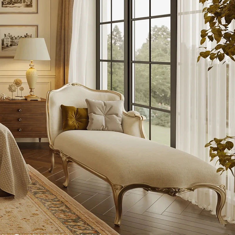 

French retro solid wood chaise longue living room bedroom single sofa chair