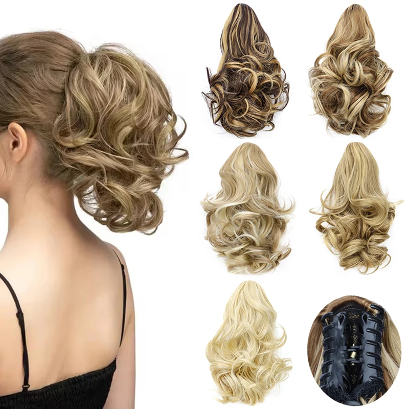 12Inch Synthetic Short Curly Ponytail Hair Extension Claw Clip in Hair Blonde Brown Hair Accessories Pieces for Women