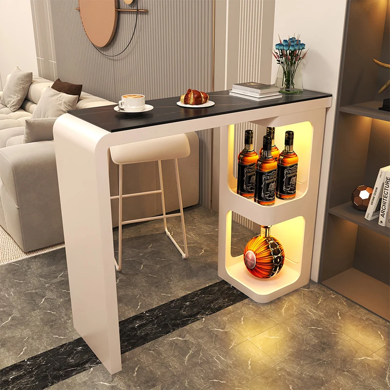 

Italian rock slab home bar table wall partition storage wine cabinet long table light luxury wrought iron high table and chair c