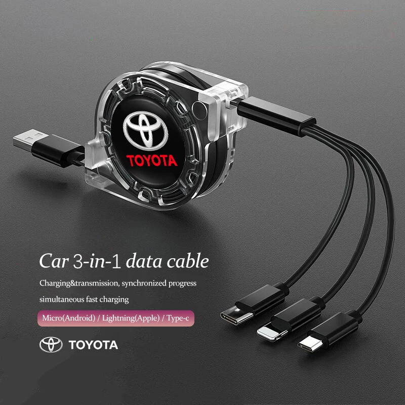 Car 3 In 1 USB Type-C Ports Fast Charger Power Data Cable For Toyota Corolla Yaris Aygo Prius Camry Auris Avensis Land Cruiser