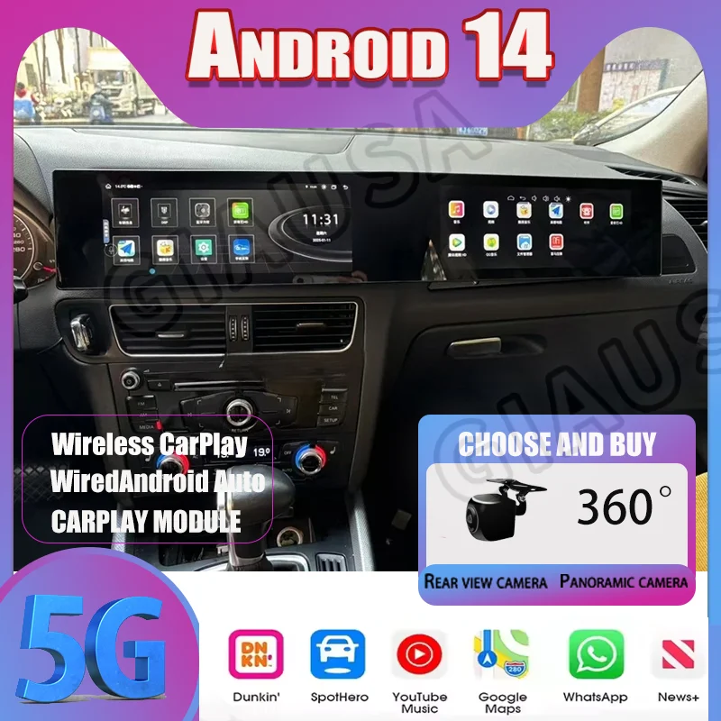 

21" For Audi Q5 2009-2017 Curved Dual Screen Android Auto Car Radio Multimedia Player Carplay GPS Navi 4G WiFi Stereo Head Unit