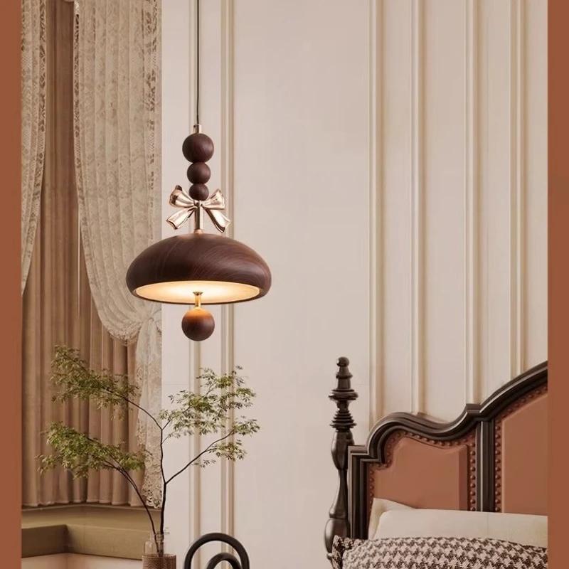 Vintage Wooden Pendant Light Decor LED Luxury Retro Mushroom Shape Hanging Lamp Ceiling Light for Bedroom Living Room Home Decor