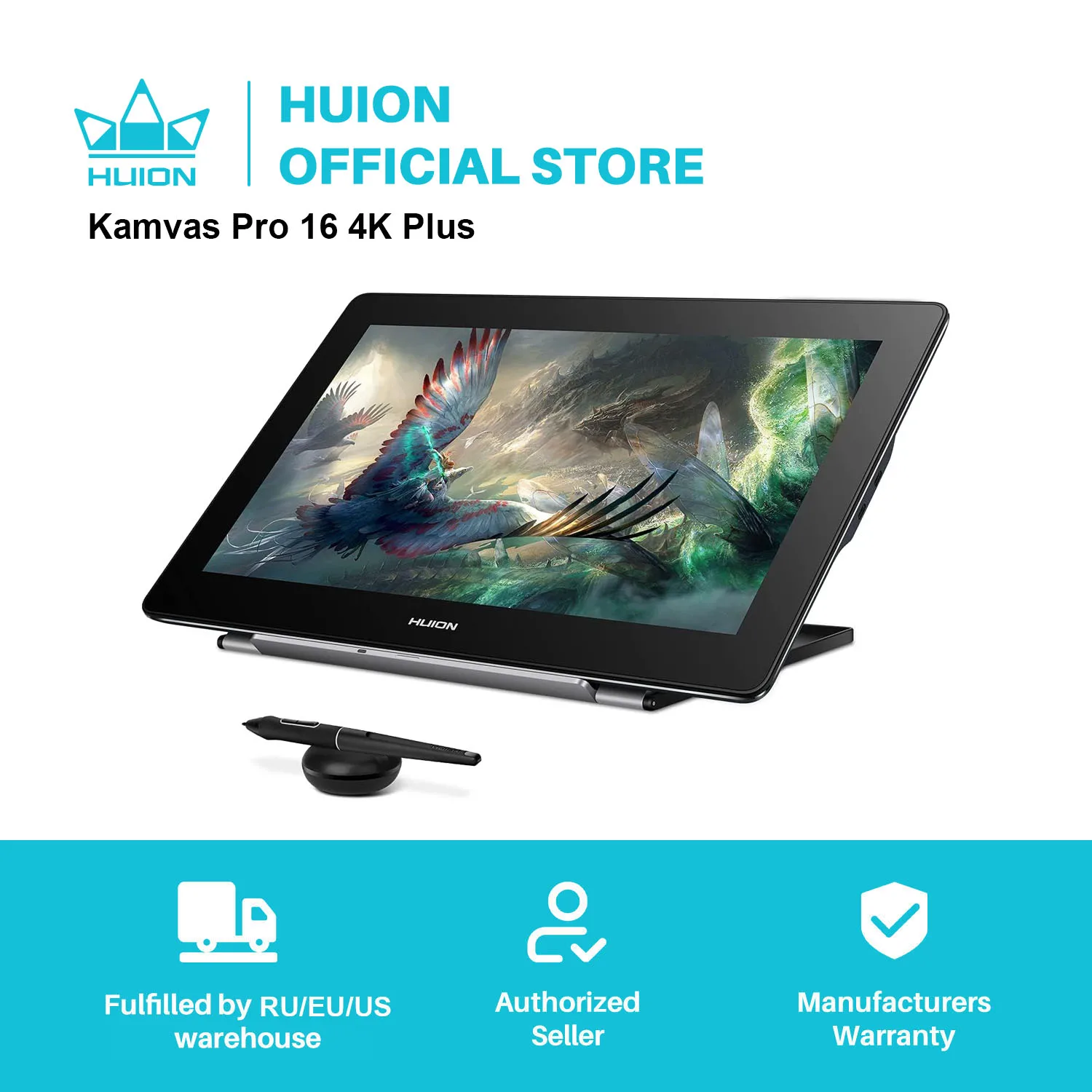 

HUION 15.6 Inch Kamvas Pro 16 Plus 4K Graphic Tablet Display with UHD 145% sRGB 8192 levels Battery-free Pen&Tilt Function Drawi