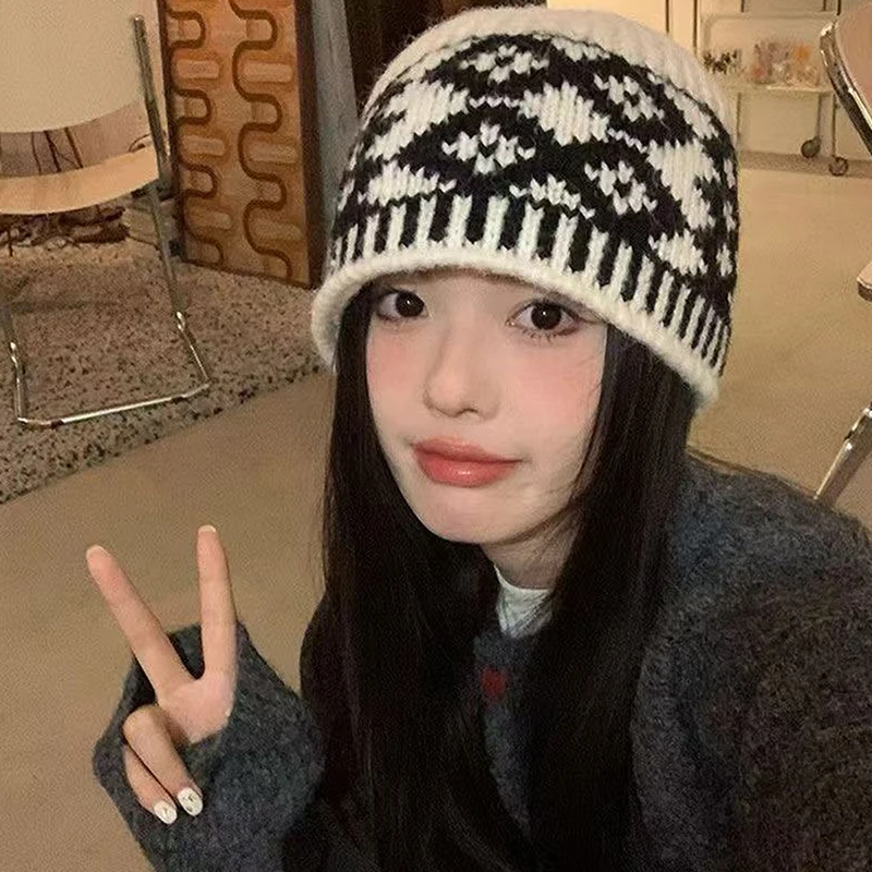 

Женская вязаная шапка, шерстяная смешанная шерстяная шапка в стиле ретро для сохранения тепла, морозостойкая шапка большого размера для мужской головы