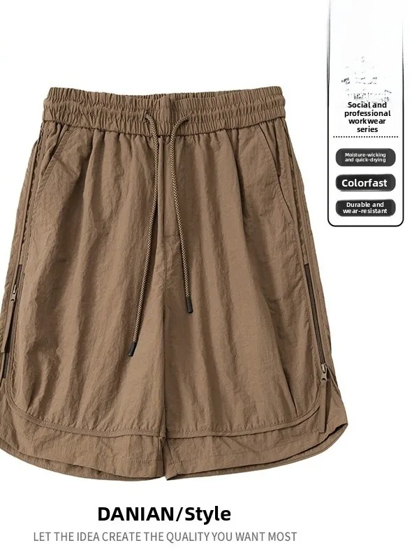 Colore caffè Qui Dry Abbigliamento da lavoro per esterni orts Pantaloni estivi da uomo larghi e versatili in seta di ghiaccio sottili a cinque quarti Spor Sle