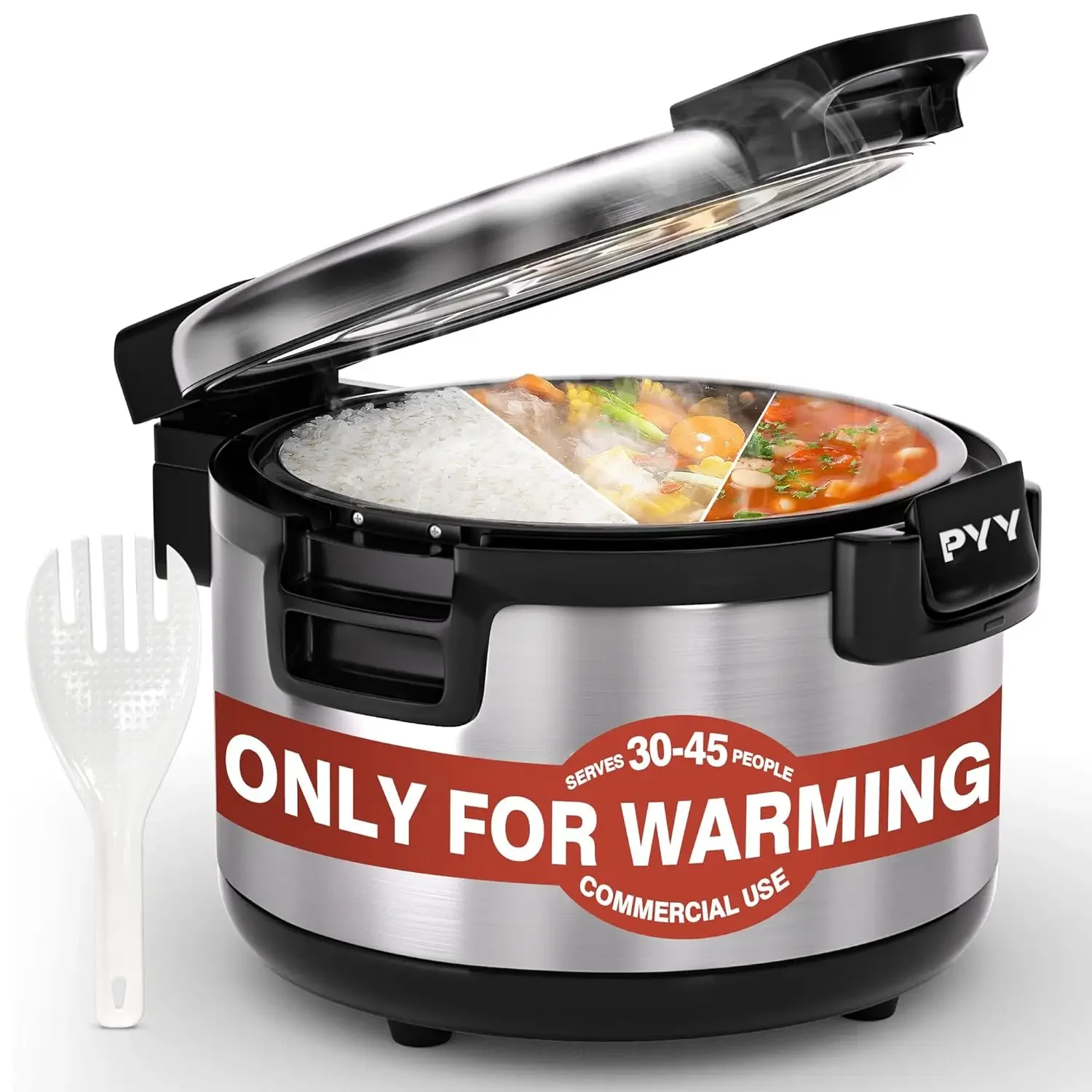 PYY Commercial Rice Warmer,18QT/100CUP Portable Food & Rice Warmer (Not a Cooker) Stainless Steel Exterior,Non-stick Inner Pot