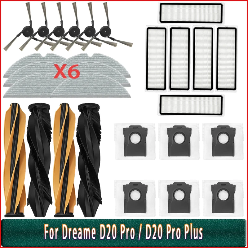 Hauptseitenbürste, Filter, HEPA-Rollenmopptuch, Staubbeutel für Dreame D20 Pro Plus / D20 Pro, Ersatzteile und Zubehör.