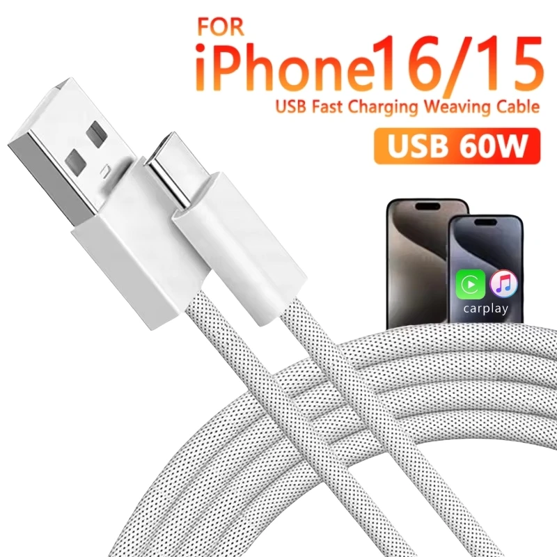 Original 60W PD USB to USB-C Fast Charging Cable For Apple iPhone 16 Pro Max 15 Plus Type C Quick Charger Xiaomi Samsung Cable