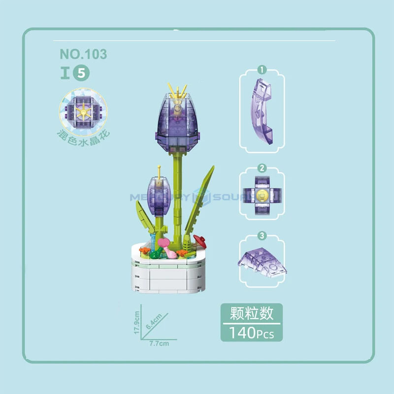 Purple Tulips Potted Plants MOC 103I-5 Eternal Flower Bonsai Building Blocks Ideas House Ornament Bricks DIY Toy Gift Girls Kids