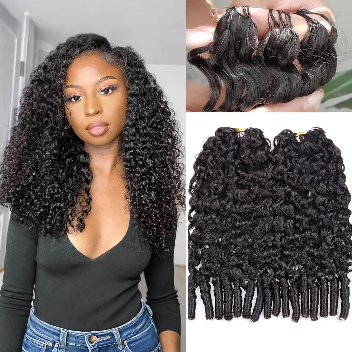 

Burmese Curly Feather Crochet Human Hair Pre Separated Human Crochet Hair 3C4A Curly Crochet Invisible Knotless Extensions 120g