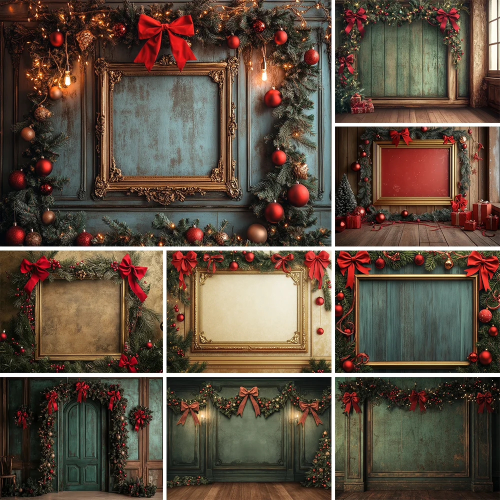 

Elegant Christmas Wall Backdrop Banner Adult Kids Portrait Photography Backgrounds Red Floral Arch Bow Decor Photo Studio Props