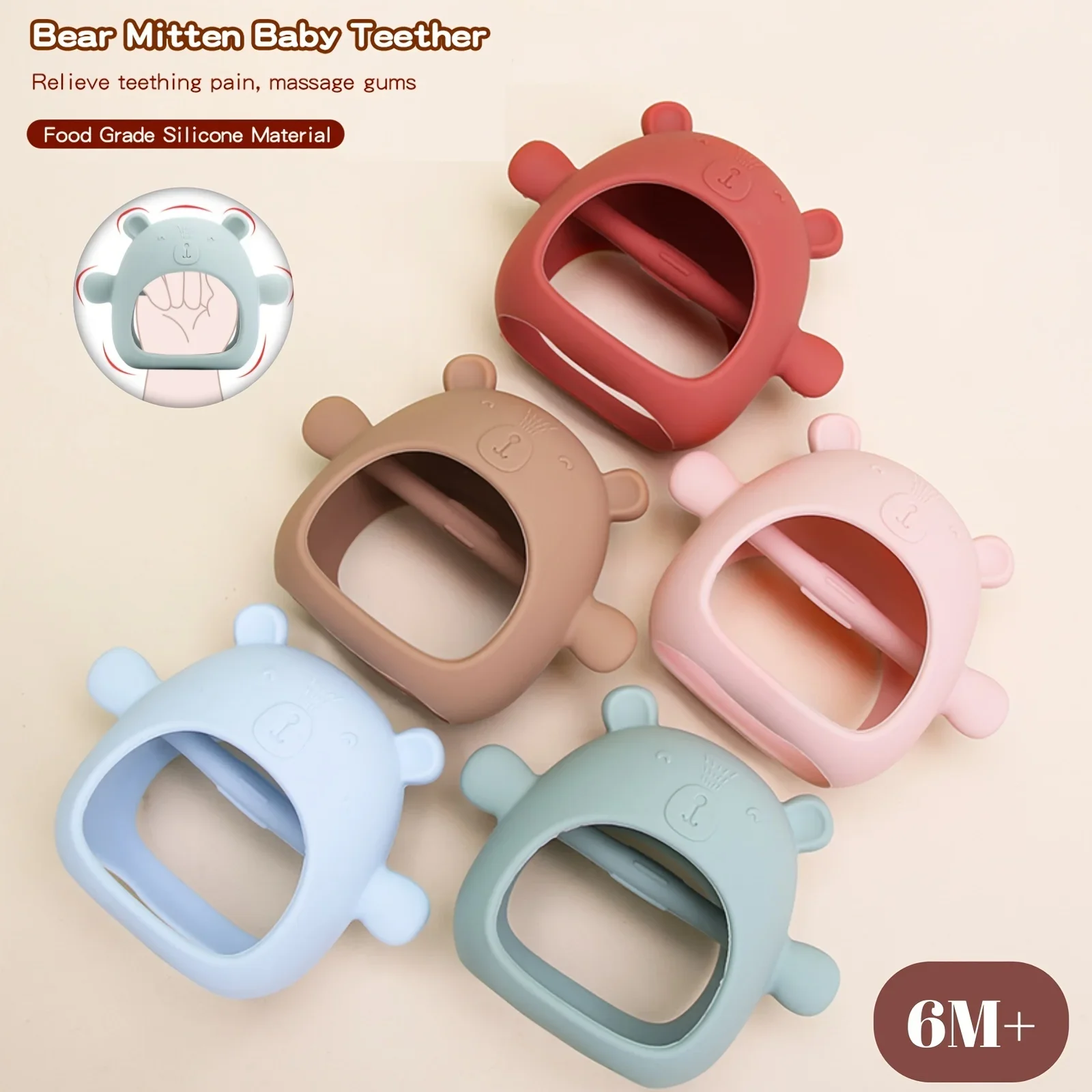 

Bear Silicone Teethers for Baby Newborn Teething Molar Toys For Toddlers Infants 3+ Months Food Grade BPA Free