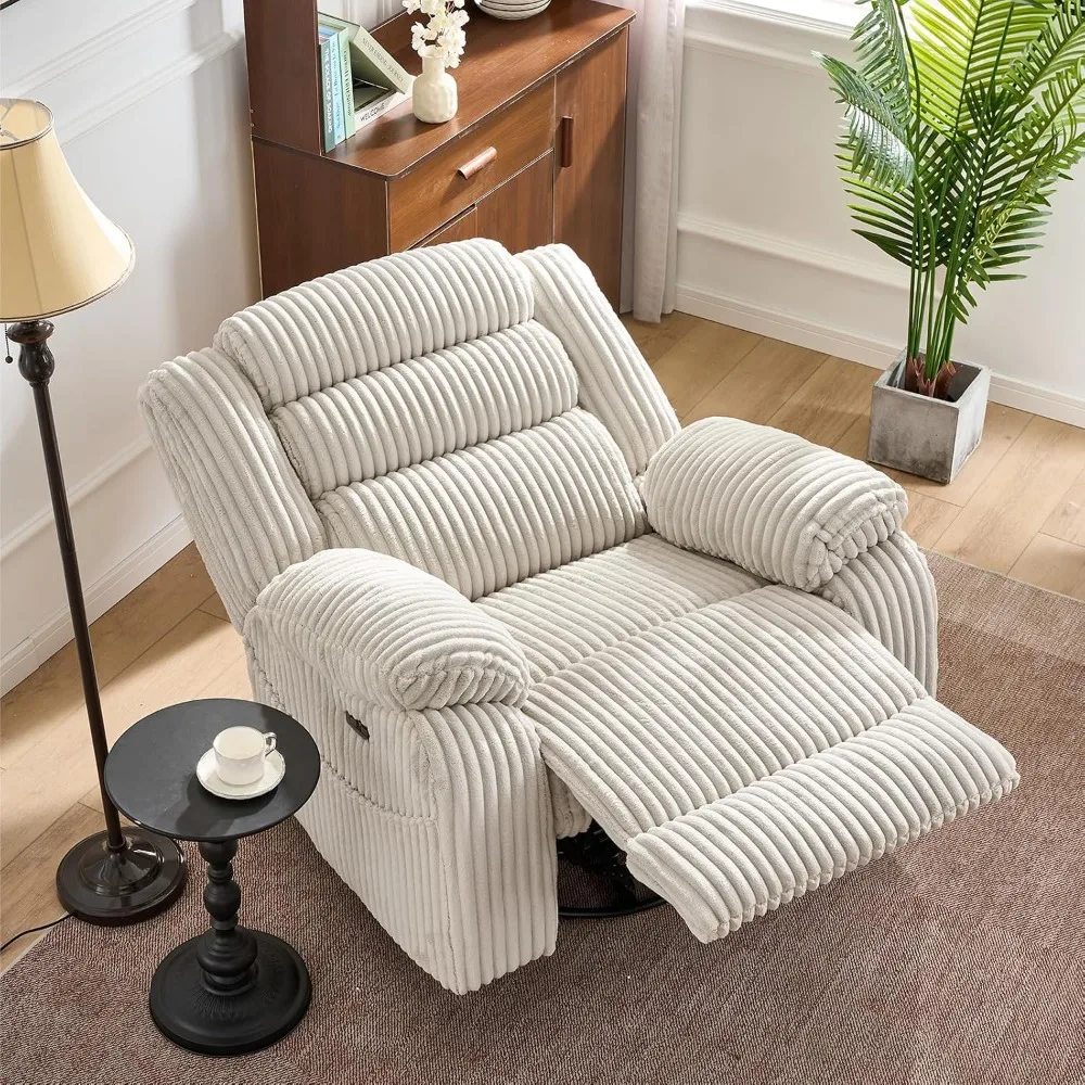 Vibration & Heat Swivel Rocker Recliner for Adults - USB & Type-C Charging, Glider Rocking Chairs for Living Spaces